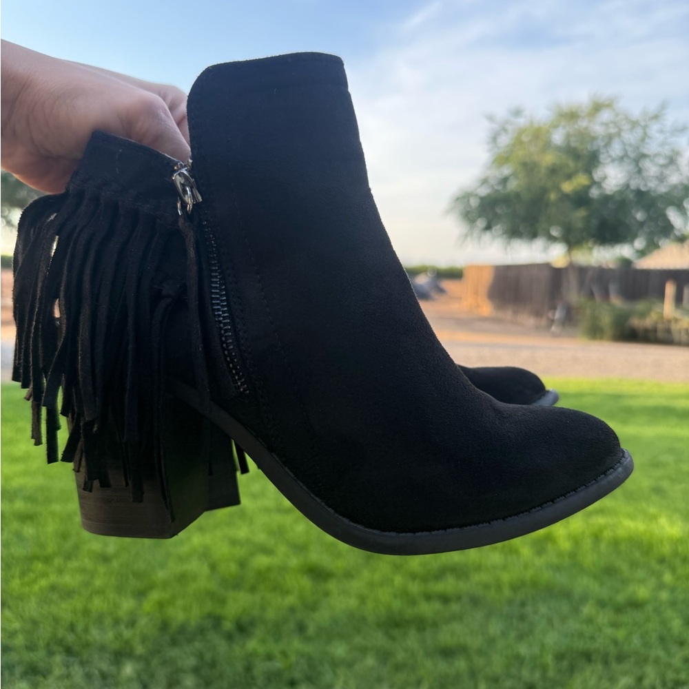 Wild Diva Black Ankle Booties with Fringe